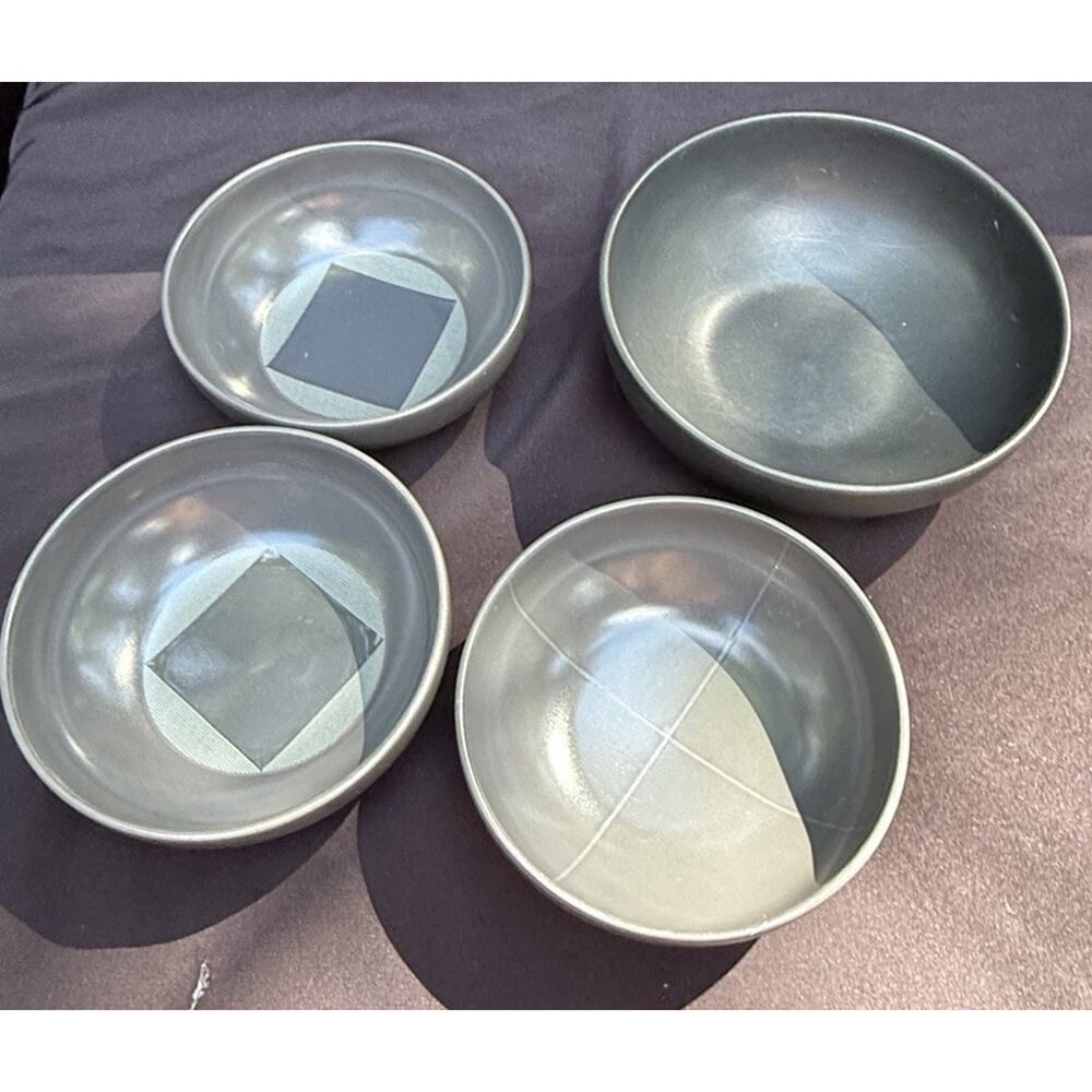 4 Rare Vintage Mikasa COSMO COLLECTION ELEGANT DINING Grey Abstract Bowls CW114